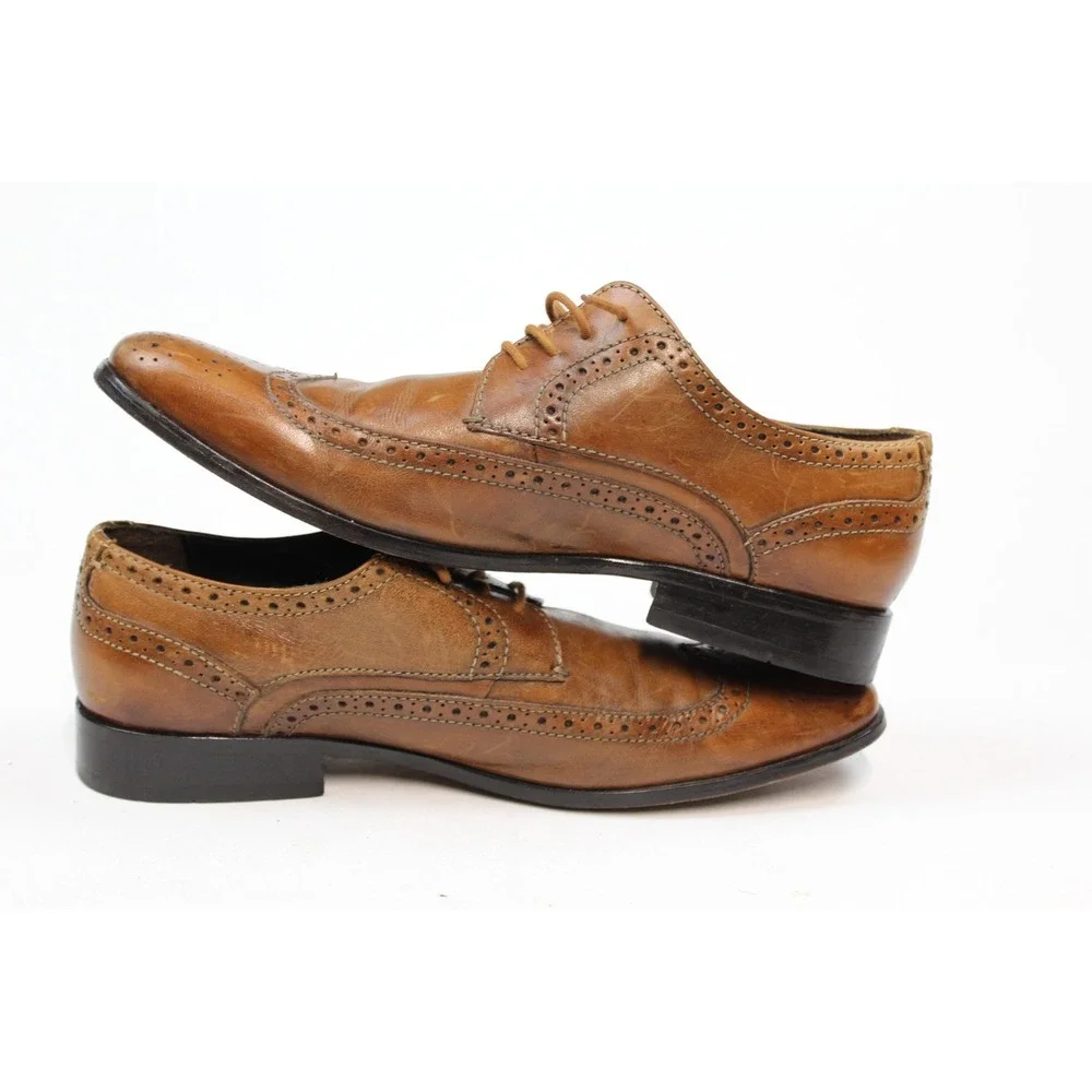 BOSTONIAN CLASSICS Men's Burgundy Leather Wing Tip Oxfords Size 10.5 B Made USA